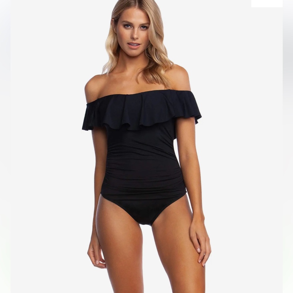 MICHAEL KORS Off the Shoulder Ruffled Tummy Control One-Piece Swimsuit, Size 12